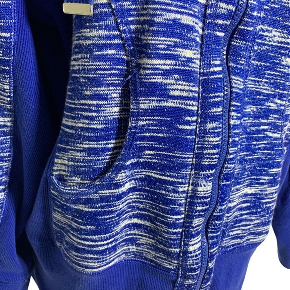 Zella Blue White Hooded Pocket Women's Sweater Jacket Large - Picture 4 of 8